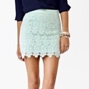 Forever 21 Crochet Mini Skirt Mint Green Size Large